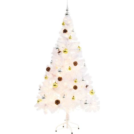 Arbre de Noël  Sapin de Noël artificiel pré-éclairé avec boules blanc 150 cm (1/5)