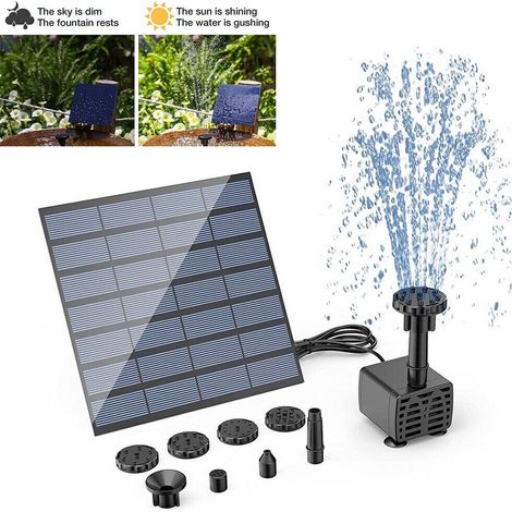 Pompe A Eau Solaire Immergée - Pour Bassin Jardin Et Baignoire À Oiseaux - 6 Embouts Réglables - 3,5 W - 400 L/H - 1 Pièce (1/5)