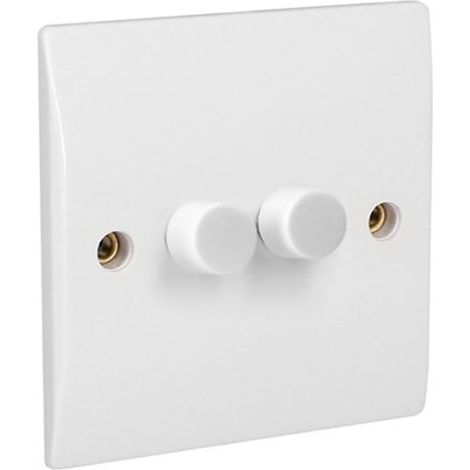 Primaflow Light Switch White Dimmer 2 Gang 250W