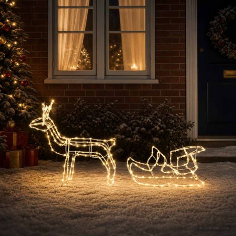 Decorazione natalizia con renna e slitta LOVIISA 240 LED vidaXL (1/5)