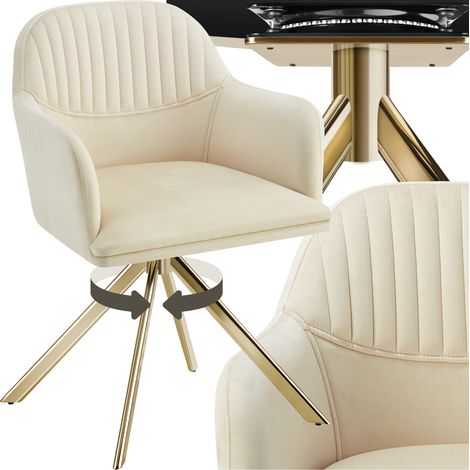 Chaise pivotante à 360° en velours avec rembourrage épais crème/or (1/5)