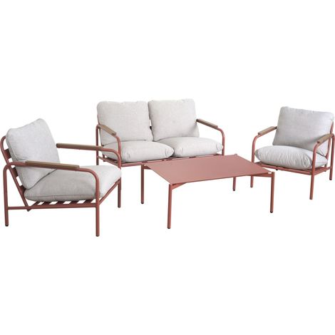 Aluminium-Gartengarnitur HHG-594, Outdoor 2-Sitzer Sitzbank Sessel Sofa, Olefin (205 g/m²) terrakotta Polster beige