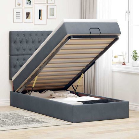 vidaXL Cadre de lit ottoman avec matelas gris foncé 100x200 cm velours (1/5)