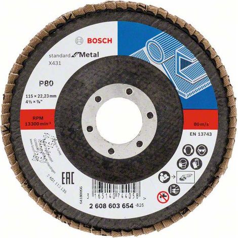 Bosch Fächerschleifscheibe X431 Standard for Metal gewinkelt 115 mm 22,23 mm 80 - 2608603654 (1/5)