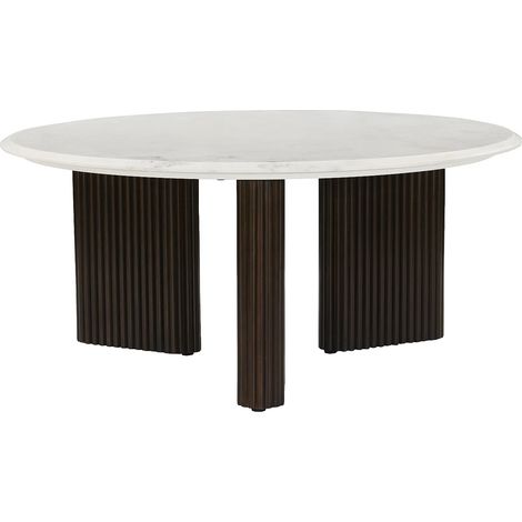 Tavolino in marmo e legno di acacia Bianco e Naturale scuro - KIYARA (1/5)