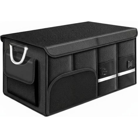 Vehicle Storage Organizer Trunk Foldable Box Container Cargo Bag with Side Mesh Pockets and Large Waterproof Compartment Suitable for Camping, Black, 72L (1/4)