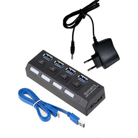Adaptateur secteur USB 3.0, hub multi-ports USB 4 ports, câble de 50 cm, station d'accueil, prise UE (1/5)