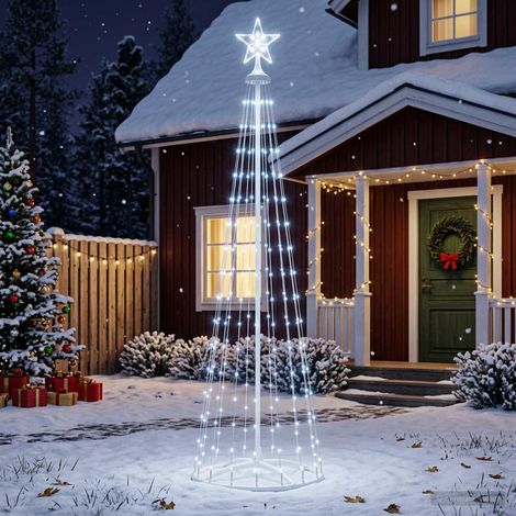 Sapin cône lumineux LED 180 cm 250 LED Blanc froid Acier Blanc (1/5)