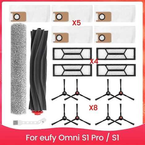 Pièces et accessoires pour aspirateur robot Eufy Omni S1 Pro / S1 : brosse principale, filtre HEPA, lingette de nettoyage, sacs à poussière de rechange