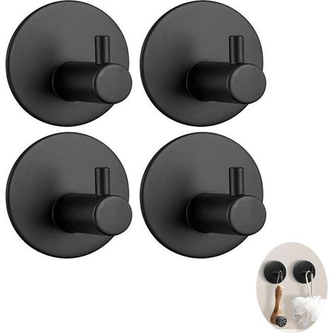 Crochet Adhésif , Crochet Mural de Salle de Bains en Acier Inoxydable , Porte Serviette Auto-adhésifs pour la Cuisine , le Salon et le Bureau , Anti-rouille et étanche (Noir 4pcs)