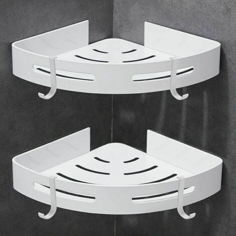 QORVA-Etagère Douche Étagère de Douche d'angle et Cuisine Serviteurs de Douche, Aluminium, Finition Mat, Lot de 2 Blanc