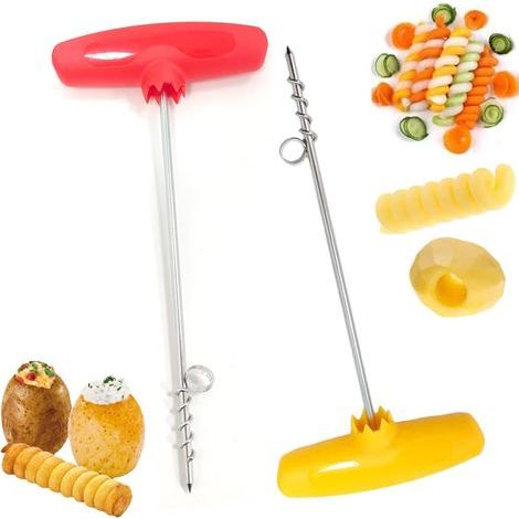 2 Pieces Vegetable and Fruit Spiral Knife, Hollow Spiral for Fruit and Vegetable, Spiral Potato Cutter, Manual Spiral Vegetable Cutter for Cucumber, Carrot, Barbecue(Yellow, Red)