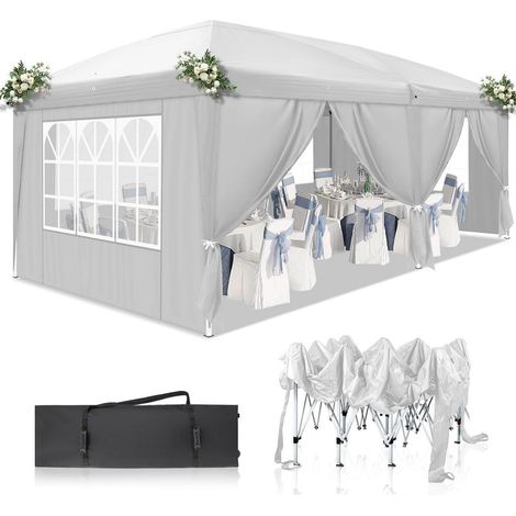 Faltpavillon 3x6m Weiß, Wasserdicht, UV-Schutz 50+, 6 Seitenteile (1/5)