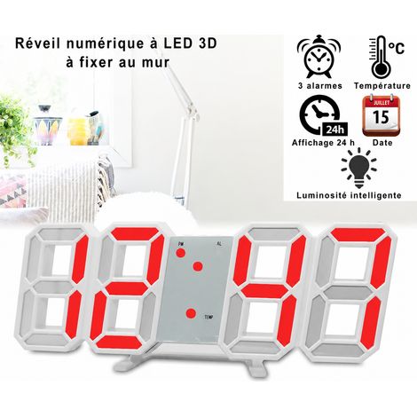 Horloge murale et de table digitale 3D LED rouge avec télécommande rouge 350 g – Livraison gratuite