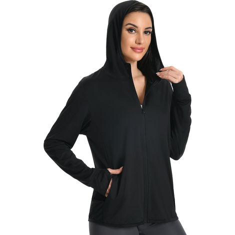 Women's Sports Jacket with Hood, Sun Protection Jacket, UPF50+, Long Sleeve, Lightweight Zip-Up Sun Hoodie with Pockets for Running, Hiking (1/5)
