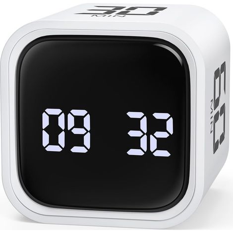 Timer a cubo da 2 pezzi, timer da cucina a gravità, conto alla rovescia e conteggio in avanti con ampio display LED, volume a 3 livelli, timer carino ricaricabile per cucina - (nero + bianco) (1/5)