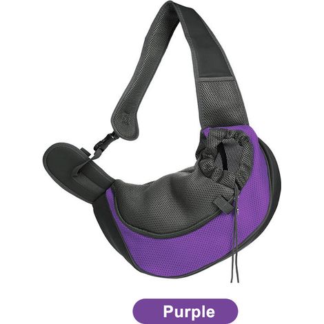Sac à bandoulière pour animal de compagnie, sac porte-chat et petit chien à porter sur la poitrine, sac de sortie respirant avec ouverture pour la tête, tissu Oxford, couleur violet (1/4)