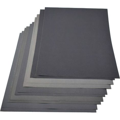 Papier de verre abrasif étanche 230x280mm, Lot de 10 feuilles (2 par grain : 800/1000/1200/1500/2000), Papier abrasif mixte pour ponçage à sec et à l'eau, Idéal pour le polissage automobile, la menuis (1/2)