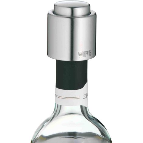 WMF Tappo per vino Clever&More con scritta, tappo per bottiglia di vino Ø 2,4 cm, acciaio inossidabile Cromargan opaco, 18/10, altezza 4,7 cm (1/5)