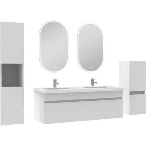 Océan meubles double vasque 120cm vasque + colonne + miroir lumineux Blanc (1/5)