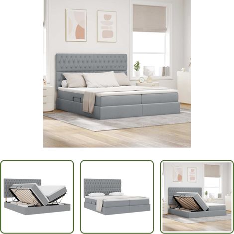vidaXL Lit de Rangement avec tête de lit Gris clair 200 x 200 cm Tissu (1/5)