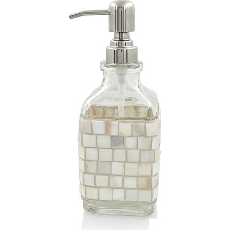 (C) Distributeur de savon en verre mosaïque nordique, pompe en acier inoxydable, flacon de lotion, décoration de salle de bain, contenant de rangement, options multicolores (1/5)