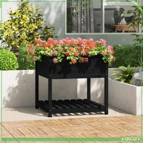 Jardinière surélevée - FAFEICY - 823798 - Bois de pin massif - Étagère pratique - Noir 82,5x82,5x81 cm (1/5)
