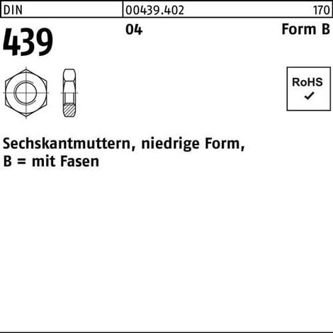 Écrou hexagonal DIN 439/ISO 4035 FormeB BM 2 Acier de décolletage 100 pièces