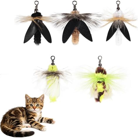 5 Pièces Jouets Plumes Chat, Recharges Plumes Remplacement, Baguette de Rechange pour Jouet pour Chat, Canne à Pêche Chats Interactive Intérieur Entraînement (sans Canne à Pêche pour Chats) (1/5)