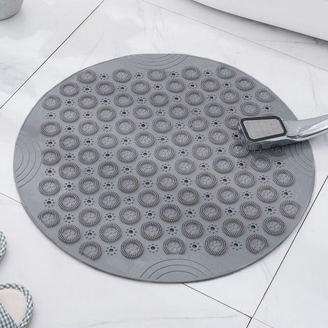 (Grau, 30 x 30 cm) Runde PVC-Massage-Badematte, rutschfeste Duschmatte, Badematte, maschinenwaschbare Duschmatte, Badewannenmatte mit Abflusslöchern und Saugnäpfen (1/2)