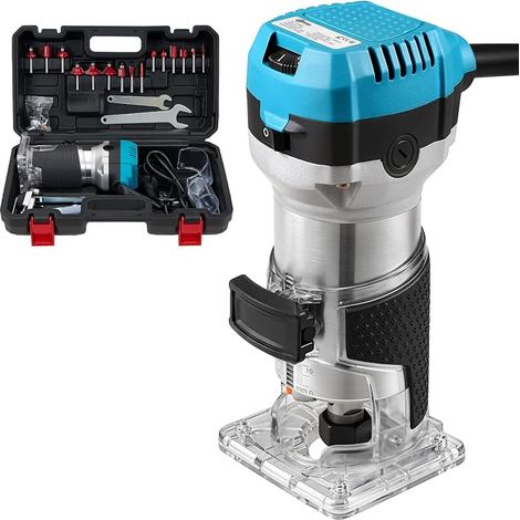 Router 800W, 33,000 R/min with Clear Base and 15 Router Bits, 6 Variable Speed, Woodworking Tools for Crafts and DIY, Blue (1/5)