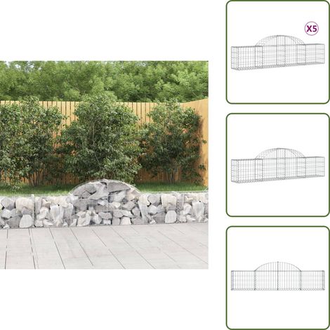 Paniers à gabions arqués 5 pcs 200x30x40/60 cm Fer galvanisé - Panier Gabion - Gabion - Clôture Gabion - Mur Gabion - Décoration Jardin (1/5)