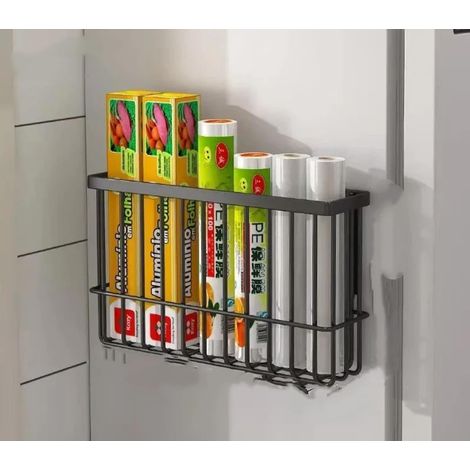 Estante organizador magnético para refrigerador de cocina, estante sin perforaciones, organizador para bolsas de conservación y rollos de papel de cocina