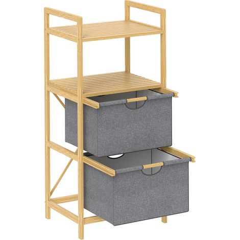 Pour Trier et Ranger le Linge : Meuble en Bambou avec 2 Bacs en Tissu Amovibles de 17,7 L et 2 Étagères (1/5)