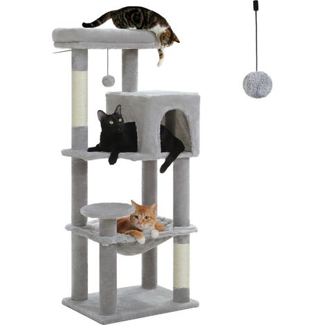 PAWZ Road Arbre à Chat en Bois, Tour de Chat Moderne, avec Griffoirs Sisal, Condo Confortable et Grand Hamac, 113cm, Gris (1/5)