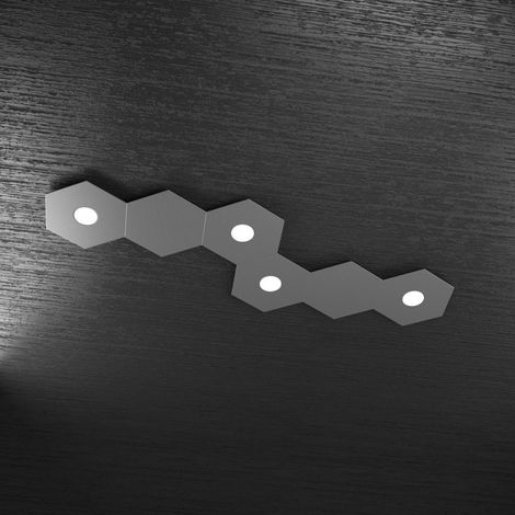 Plafoniera Moderna 6 Moduli Hexagon Metallo Grigio Antracite 4 Luci Led 12X4W (1/5)