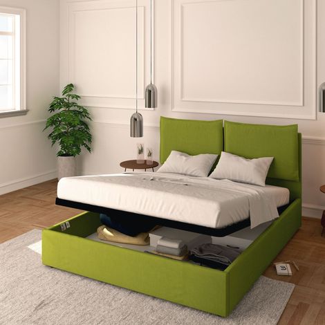 Baldiflex Letto Contenitore Matrimoniale 160x190 Licia in Tessuto con Rete a Doghe colore Verde Green (1/5)