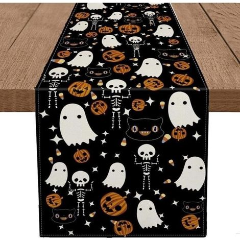 Halloween Table Runner, Linen Fabric Table Runner, Halloween Decoration for Dining Table, Kitchen - 33x183cm (1/4)