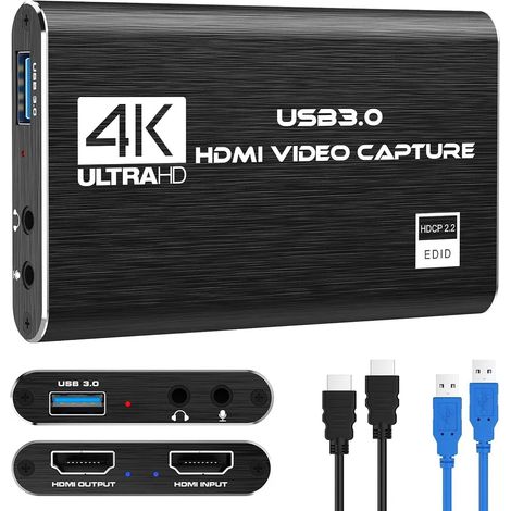 Carte d'acquisition de jeu, carte d'acquisition vidéo USB 3.0, enregistrement vidéo HDMI haute définition 1080p, avec fonction d'enregistrement en streaming en temps réel, compatible avec les systèmes (1/4)