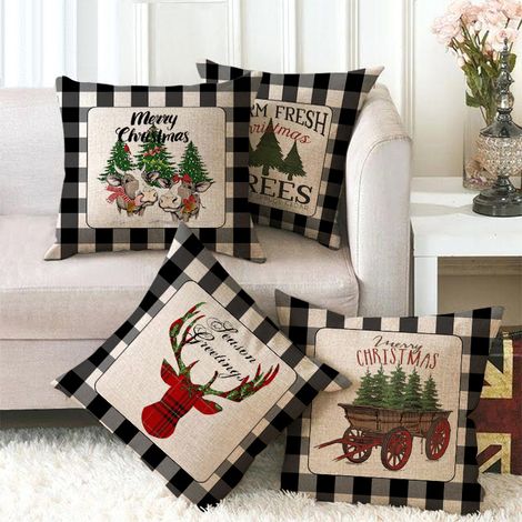 Housses de coussin en forme d'orignal joyeux noël, 18x18 pouces, housse de coussin de vacances d'hiver, décoration pour housse de canapé, lot de 4 YMYNY (1/5)