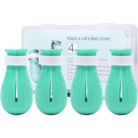 Botas de silicona para gatos, zapatos para gatos, botas antiarañazos, 4 piezas, XU, para perros o gatos para evitar arañazos, verde claro - KZQ (1/4)