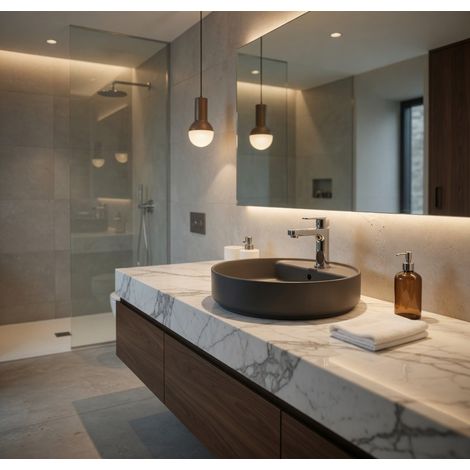 Lavabo tondo da appoggio senza troppo pieno in ceramica con foro rubinetto - Antracite Opaco