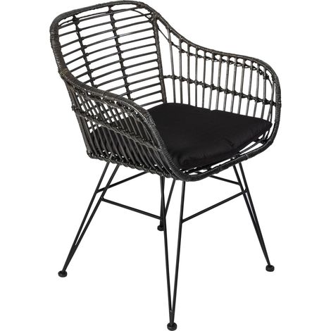 Esszimmerstuhl Armlehnenstuhl Rattan Farbe anthrazit inkl. Kissen ANTALYA (1/5)