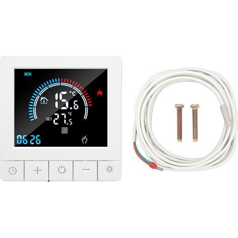 Intelligenter programmierbarer LCD-Touchscreen-Thermostat für Fußbodenheizung, eingebauter Timer, AC 90-240V 16A Haussteuerung für elektrische Heizung (3 Meter Sensorkabel im Lieferumfang enthalten) (1/5)