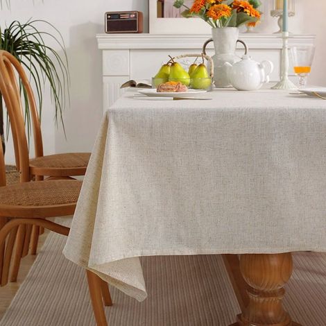Nappe rectangulaire en lin, nappe de style campagnard en toile de jute pour cuisine et salle à manger (1/3)