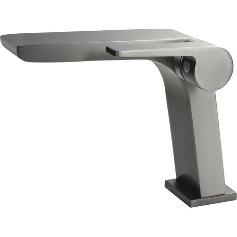 ZOLGINAH Robinet Salle de Bain,Design Minimaliste Moderne Gris et Élégant,Laiton Chromé Mitigeur Lavabo Cascade,Eau Froide & Chaude Disponible, Robinet de Lavabo Élégant (1/5)