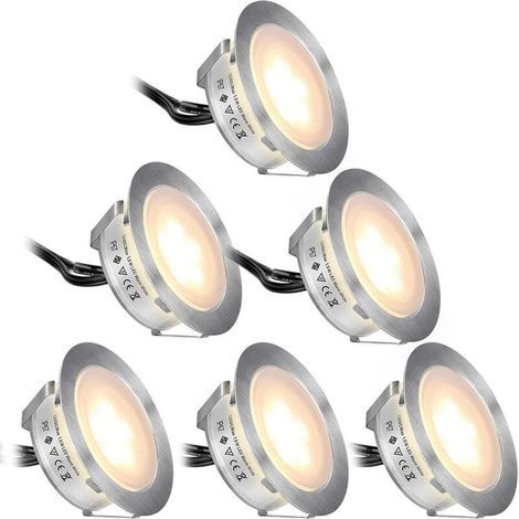 Spot encastrable extérieur sol Lot de 6 Spot LED Encastrable Extérieur Blanc Chaud 2800K, IP67 Étanche, DC12V 1,5W Ø55mm Spots à Encastrer Extérieur pour Terrasse Bois Escalier Avec Prise EU (1/5)