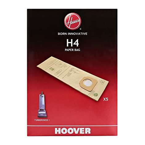 Hoover H4 Sacchetti per Battitappeto, Originali, in Carta, Anti-Odore, Extra Filtranti, Compatibili con Battitappeto Hoover Turbopower 1, 4 Pezzi (1/4)