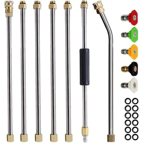 Kit d'extension pour nettoyeur haute pression 4000 PSI 1/4 avec 5 embouts de buse (0, 15, 25, 40, 65°), joint torique, 7 lances d'extension. (1/5)
