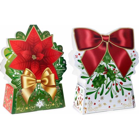 Scatole di Natale in carta sagomata con stampa natalizia e dettagli dorati, set da 16 pezzi, cm 23 x 10 x 29 H